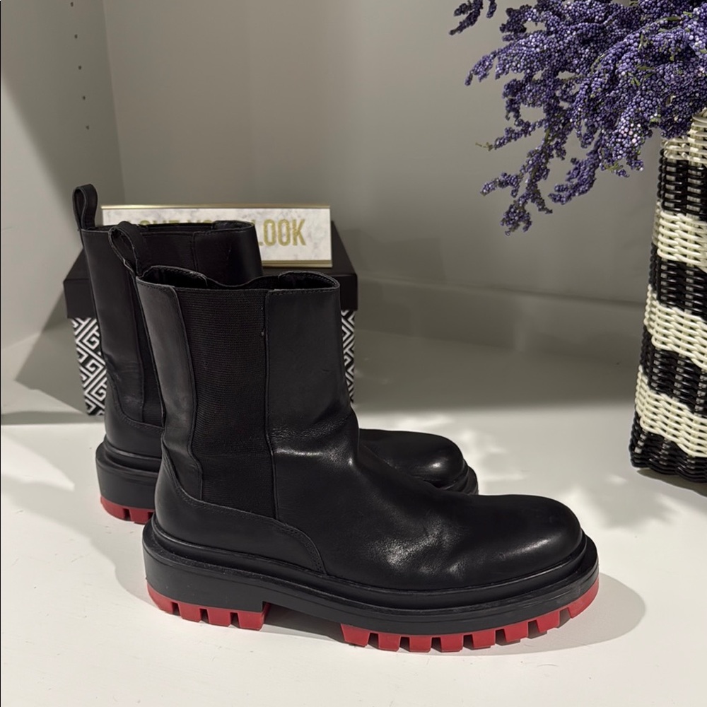 Black Lugg Boots with Red Soles